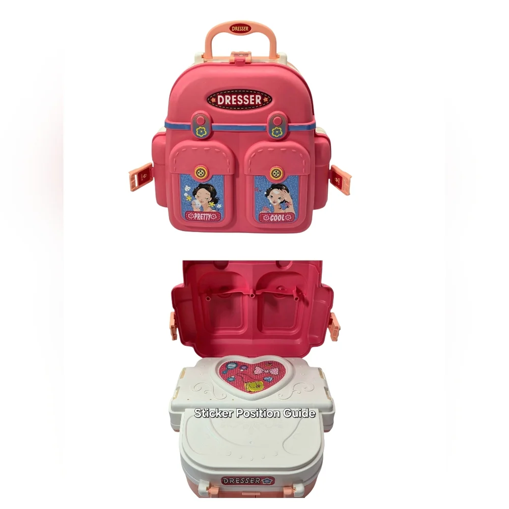 3-in-1 Kids Dresser Backpack Vanity Playset & Toddler Pretend Makeup Kit